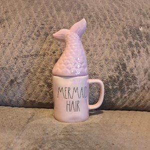 RAE DUNN Never Used MERMAID HAIR DON'T CARE Mug with Tail Topper